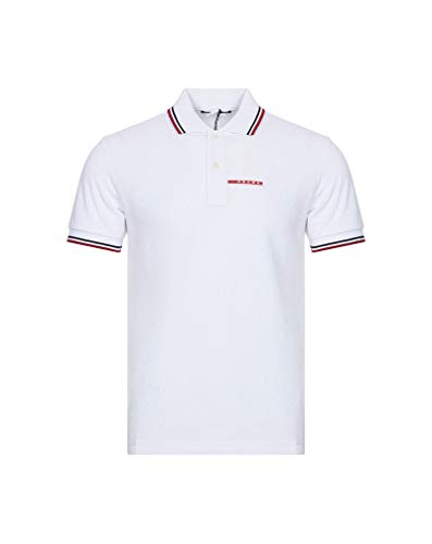 Prada Men’s Cotton Piqué Short Sleeve Slim Fit Polo Shirt, White SJJ887 (M)