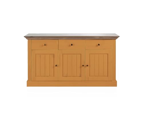 Image of APRODZ Solid Wood Alegre Sideboard Storage Cabinet for Living Room | Medallion Yellow