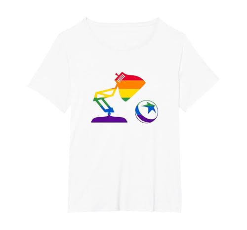 Pixar Ball and Luxo Jr. Rainbow Collection T-Shirt, Women's Plus, White, 4X
