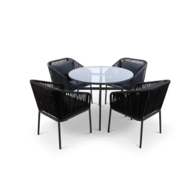 OUTAREA 5 Piece Patio Rope Furniture Set 4 Chair & 1 Glass Top Table and Cushions Chairs for Balcony | Indoor | Outdoor | Bedroom | Patio Garden (Color : Black) OUTAREA 5 Piece Patio Rope Furniture Set 4 Chair & 1 Glass Top Table and Cushions Chairs for Balcony | Indoor | Outdoor | Bedroom | Patio Garden (Color : Black)