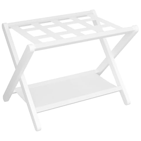 Heybly Luggage Rack, Folding Suitcase Stand with Storage Shelf, Heavy-Duty Luggage Holder for Guest Room Bedroom Hotel, Holds up to 141 lb, White, HLR010W1 Cover