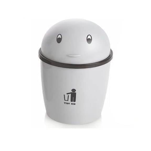Image of Wastebasket Trash Can - Desktop Mini Plastic Waste Garbage Can with Swing Lid, Stylish Countertop Trash Bin Table Waste Paper Basket Round Small Trash Can (Tidy Bin)