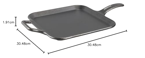Lodge P12SG3 30.48 cm / 12 inch Pre-Seasoned Cast Iron Square Griddle, Black