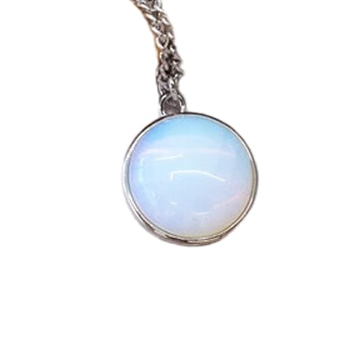 Collier opale blanche 15mm et pendentif rond en argent 925 avec chaîne de 45cm