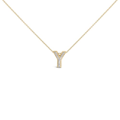 Yellow Gold Vermeil Diamond Accent "Y" Initial Bubble Pendant Necklace