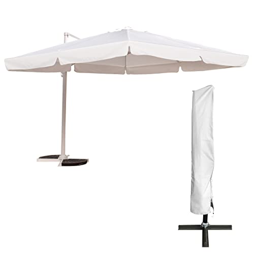 Yellow shop - GARDA Ombrellone giardino decentrato mt 4x3 struttura in alluminio Antracite con sacca di protezione esterno arredo piscina, terrazzo Bianco