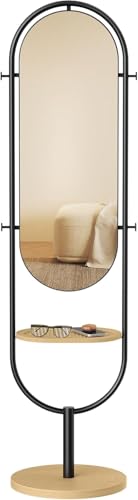 Image of Full-Length Floor Mirror, 3-in-1, Modern Standing Full Body Mirror, Inspired by Original Award-Winning Design, 16.5 x 18.9 x 68.9 Inches, Living Room, Bedroom, Oak Beige and Ink Black