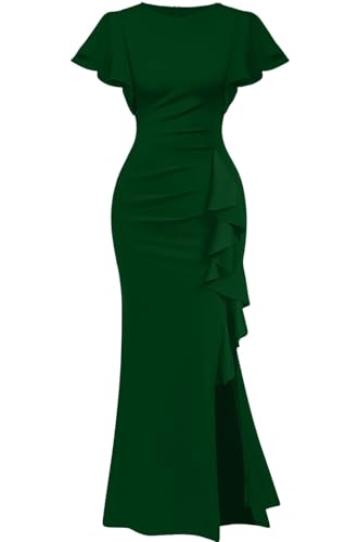 Memoriesea Women's Elegant High Split Ruched Bodycon Mermaid Evening Cocktail