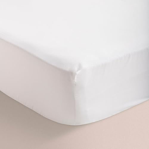 DON ALGODON | Sábana Bajera Ajustable Elba | Satén de 100% Algodón | 300 Hilos | Suave y Ligera | Certificada Oeko-Tex, BCI, BSCI | Antiarrugas y Elástica | Cama de 160cm | 160x200x32cm |Color Blanco
