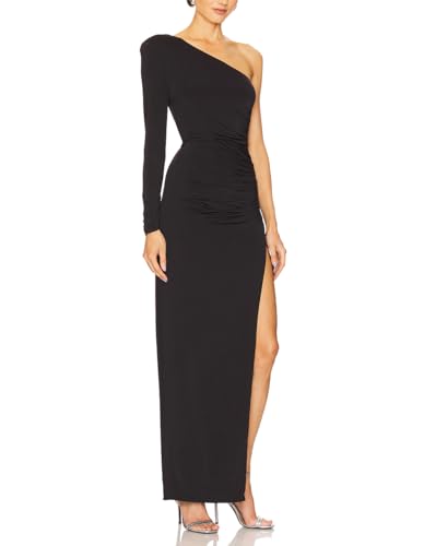 Aigeman Womens One Shoulder Long Sleeve Maxi Dress Bodycon Ruched Split Thigh Formal Dress 2183