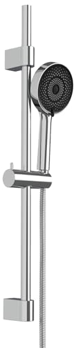 WENKO Set de ducha Mod, Softwater teleducha ahorradora de agua con barra y flexo de acero inoxidable 70 cm cromo ideal para calentadores instantáneos