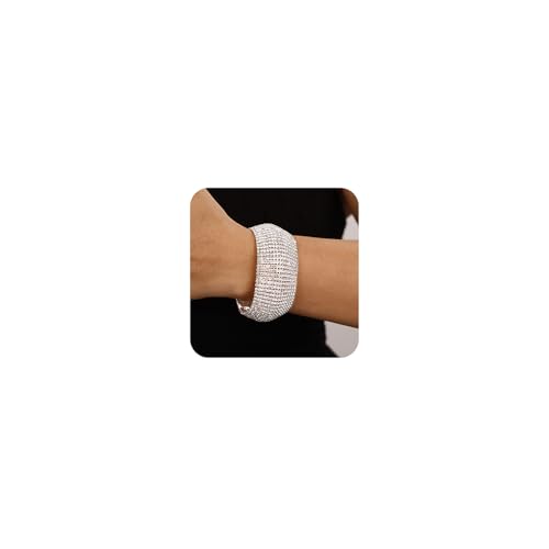 Xerling Full Rhinestones Bracelets Silver and Gold Crystal Cluster Wide Bangle Bracelets for Women Multi-layered Tennis Chain Bracelets (Type A Silver)