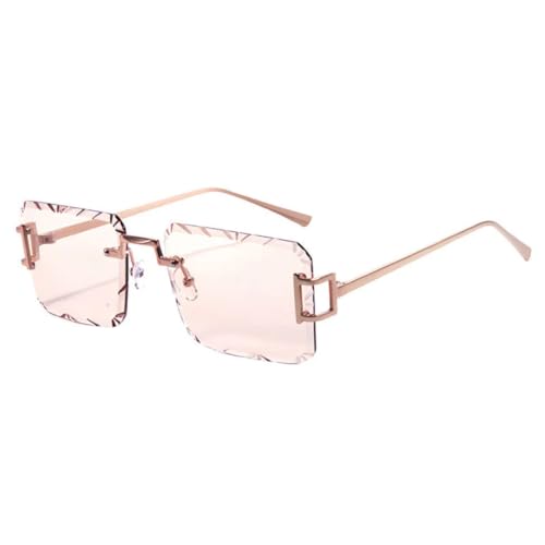 Lunettes de soleil de luxe sans monture en métal fin doré avec verres marron clair anti-UV