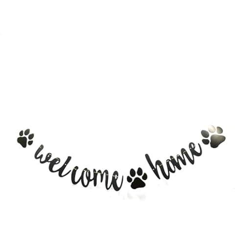 Black Glitter Dog Welcome Home Banner, Happy Birthday Dog Party Decorations, Puppy Birthday, Newcomer Dog Theme Party Decoration Supplies (Black) Cover