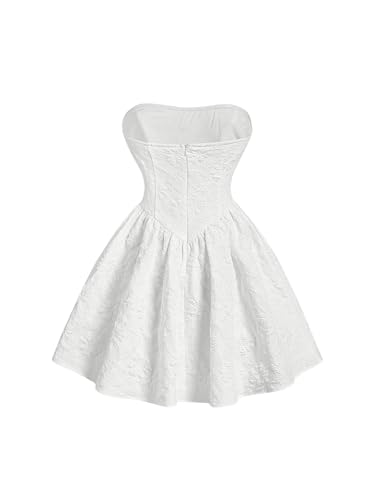 Floerns Women's Elegant Strapless Jacquard Flare Hem Mini Tube Dress2