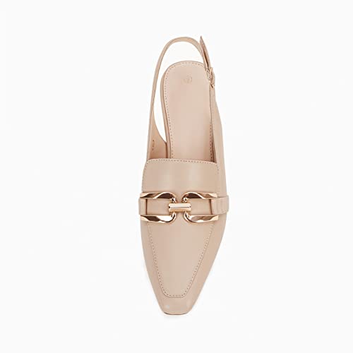 Image of Fashare Womens Slingback Heels Kitten Low Dress Shoes Closed Toe Metal Chain Elegant Work Pumps