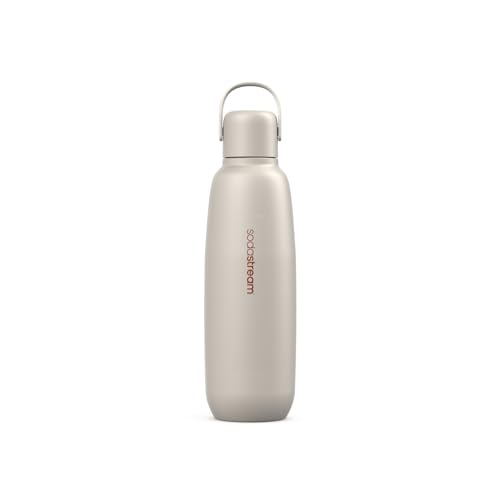sodastream - fizz&go Stainless Steel, Botella de Acero Inoxidable para Gasificar Agua, Mantiene Frío y Calor Durante 12h, Compatible con Máquinas Gasificadoras, BPA, Color Sand - 900 ml