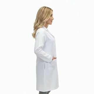 AJM STORE Camice Medico da Laboratorio, Leggero Misto Cotone, No-Stiro, Bianco, con Tasche (Bianco, XS)