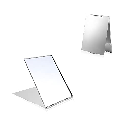 LELE LIFE 2 Stück, ultradünn, tragbar, zusammenklappbar, Aluminiumgehäuse, leicht zu transportierender Reise-Make-up-Spiegel, Schreibtisch-Klappspiegel, Mini-Größe, 8,3 x 5 cm, XXS Cover