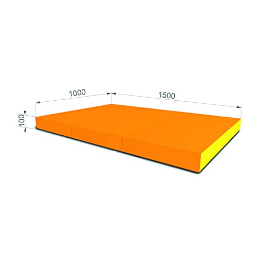 Gymnastics Mat 3-piece 150 * 100 * 10 with High Density Foam, Gym Folding mat for exercise (orange-yellow)