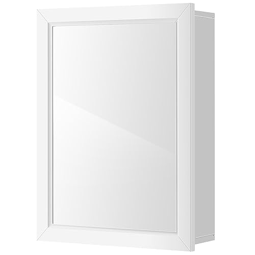DORTALA Mirrored Medicine Cabinet Wall-Mounted Bathroom Storage Organizer with Shelf, White