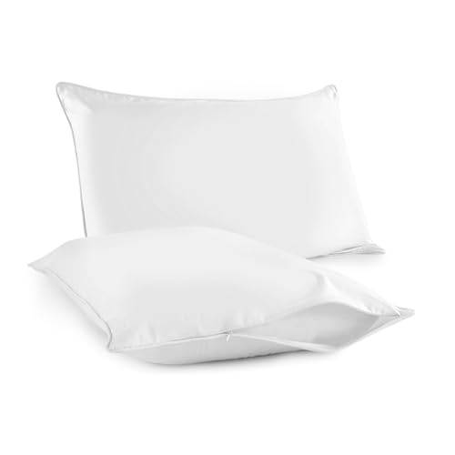 Organic Cotton Pillow Protector Standard Size - 100% Cotton GOTS Certified Pillow Case Protector with Zipper - Hypoallergenic Machine Washable Edge Piping & Breathable Cover - 2 Pack (White Standard)