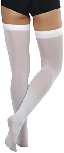Image of ToBeInStyle Women's Opaque Long Thigh High Stockings w /Decorative Front Satin Bow