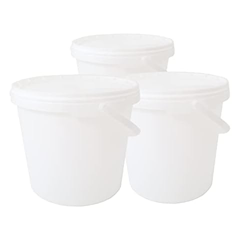 5 Litre White Food Grade Buckets (Pack of 3) with Air Tight Lids & Handles Food Storage Home Brew Pet Food etc Cover