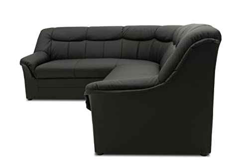 DOMO. collection Ecksofa Berlin, Zeitlose Leder-Eckcouch mit hochwertiger Federkern-Polsterung, Sofa in L-Form aus Kunstleder, 3 Sitzer rechts, Couch 205 x 250 x 89 cm, schwarz