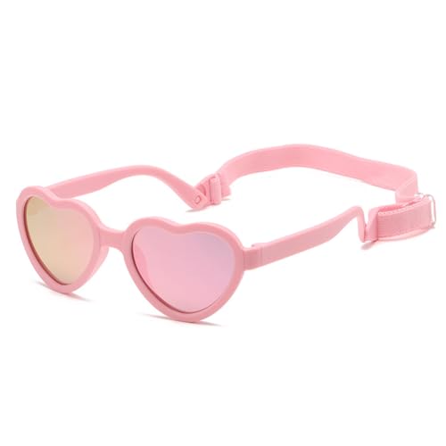 Baby Sunglasses Flexible Polarized Heart Shaped Sunglasses with Strap for Toddler Newborn Infant Ages 0-24 Months