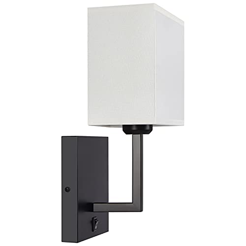 Image of PASSICA DECOR Hardwired Wall Sconces Set of 2 Modern Fabric Wall Mount Light Fixture Indoor Black Wall Sconce with Switch for Bedroom Bedside Living Room Fireplace Farmhouse