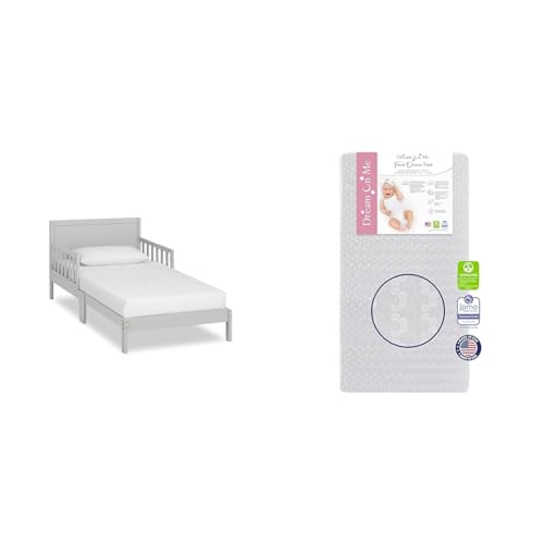 Dream On Me Brookside Toddler Bed in Pebble Grey, Greenguard Gold/JPMA Certified & Honeycomb Orthopedic Firm Fiber Standard Baby Crib Mattress