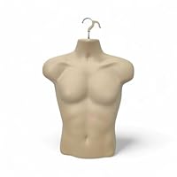 Male Half Body Form Mannequin –Durable Plastic Display with Hollow Back & Hanging Hook–Lightweight, Easy to Clean –Ideal for Clothing, Tops, Jewelry & Retail Garment Presentation