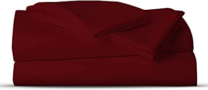AATH COLLECTION Bed Sheet Set, 100% Egyptian Cotton, Easy Care & Super Soft 4 Pieces Bedding Set - Flat Sheet & Fitted Sheet with 2 Pillowcases (BURGUNDY, Double)