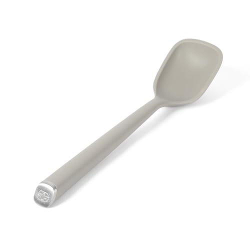 Image of Calphalon Edge Silicone Spoon, Silicone Cooking Spoon with Reinforced Core, Flexible Heat-Resistant Nonstick-Safe Kitchen Spoon for Stirring, Mixing & Serving, Taupe