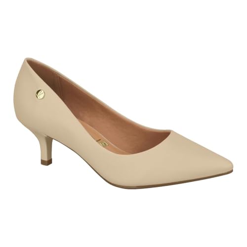 Scarpin Vizzano Feminino Salto Baixo Bico Fino Conforto Original Casual Elegante Preto Nude (Beige, BR, Adulto, Numérico, 36)