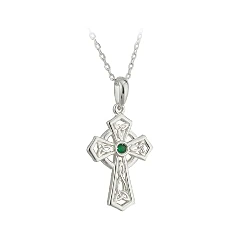 Silver & Green Crystal Trinity Knot Celtic Cross Necklace Cover