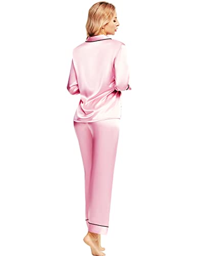 SIHA Satin Silk Pajamas for Women Pajama Set With Long Sleeve Button-Down Satin Pajamas Sleepwear XS-3XL
