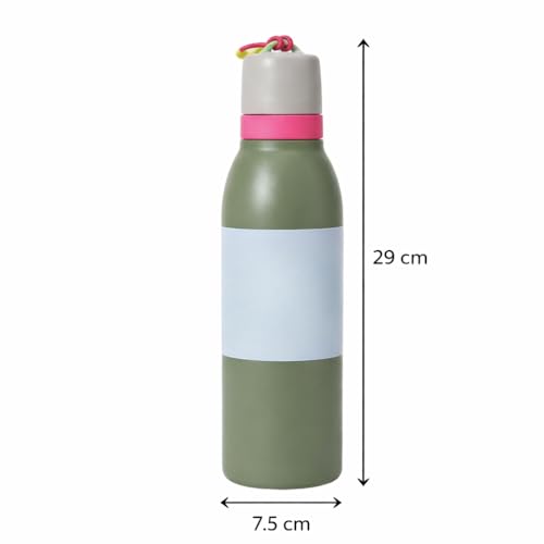 Image of Water Bottle for Office Use - Leak Proof Stainless Steel Bottle with Built-In Straw, 24oz, BPA Free, Easy Carry Loop, Durable for Daily Hydration (Avacado, 720 ML)