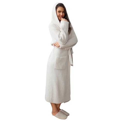 MH MYLUNE HOME Ultra Soft Robe With Pockets, Spa Bathrobe Loungewear Calf-Length, Plush Fuzzy Fluffy Wrap Robe for Women - Image 3