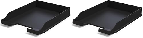Corbeilles à courrier A4+ Noir - Organisateur de Bureau empilable - Plateau de Bureau en Plastique - Porte-Papier - Bacs à Documents (Lot de 2)