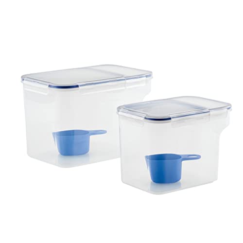 LocknLock Easy Essentials Food Storage Container and Scoop Set/Food Storage Bin Set, BPA-free/Dishwasher Safe, 4 Piece - Clear