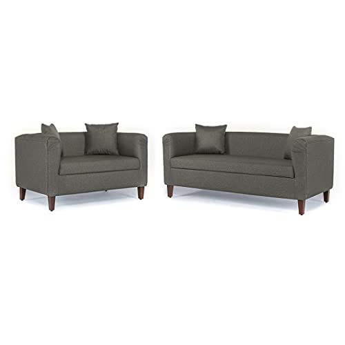 Image of Wakefit Sofa Set | 3 Year Warranty | Sofa 5 Seater, 5 Seater Sofa for Living Room, Wooden Sofa Set 3+2 Seater - Miami(Omega : Grey)