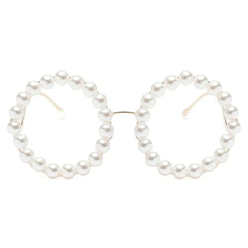 COTIA Round Pearl Sunglasses for Womens Fashion Oversized Handmade Eyewear Outdoor Elegant Retro Party Sun Glasses W37