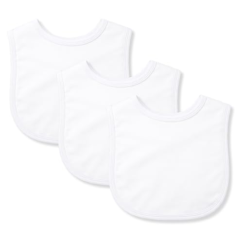 Image of Baby Bibs, 100% Cotton Dribble Bibs For Boys & Girls 0-24 Months 3 Pack or 6 Pack, Teething Bib, Milk Feeding Bib White 3 Pack