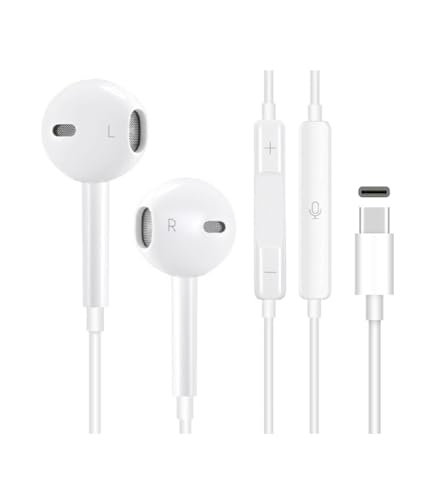 Original Type-C Earphones for iPhones 16/16 Plus/16 Pro/16 Pro Max, 15/15 Plus/15 Pro Max, Android, Wired Headphones with Mic, Stereo Sound & Deep Bass.01