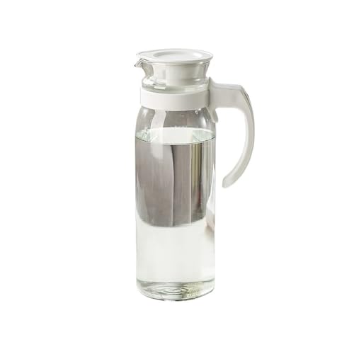 Hervidor frío Hervidores de agua de vidrio de 1400 ml de gran capacidad con tapa y asa, jarra for jugo, té, leche, dispensador de bebidas Juego de jarra de agua para agua fría/caliente(Blanco)