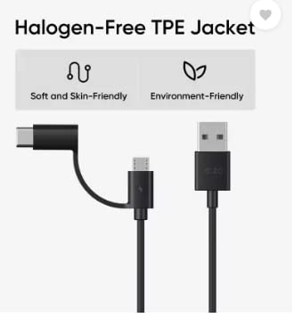 Image of Dizo by realme TechLife USB Type C Cable 3 A 1 m DC2108 (Compatible with All Micro USB and Type C Cable Supported Devices, Black, One Cable)