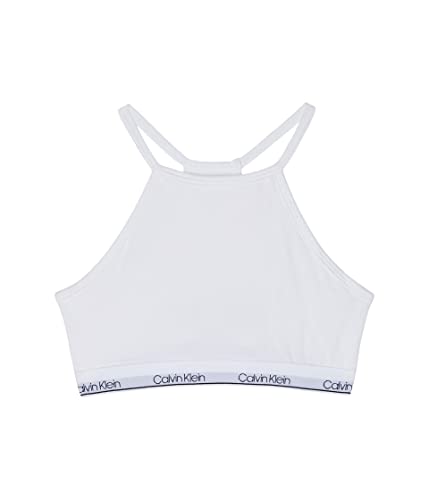 Calvin Klein Kids Girls' Modern Cotton Racerback High Neck Bralette, Solid White, X-Large
