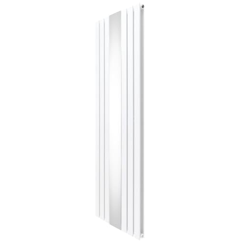 Image of Flat Panel Radiator With Mirror 1800mm x 565mm Modern Designer Double Column Vertical Heater Matt White Carbon Steel Wall Mounted Kitchen Living Room Cleaning Brush Fixing Kit & Brackets